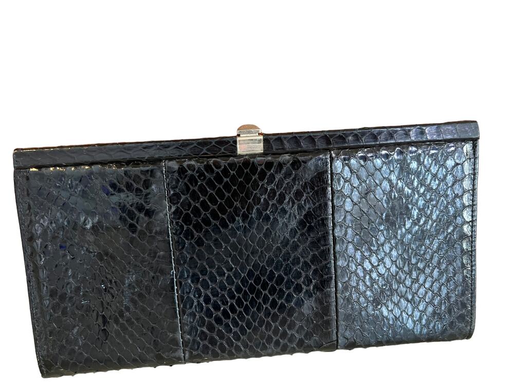 Vintage 60s Snakeskin Clutch Bag Black